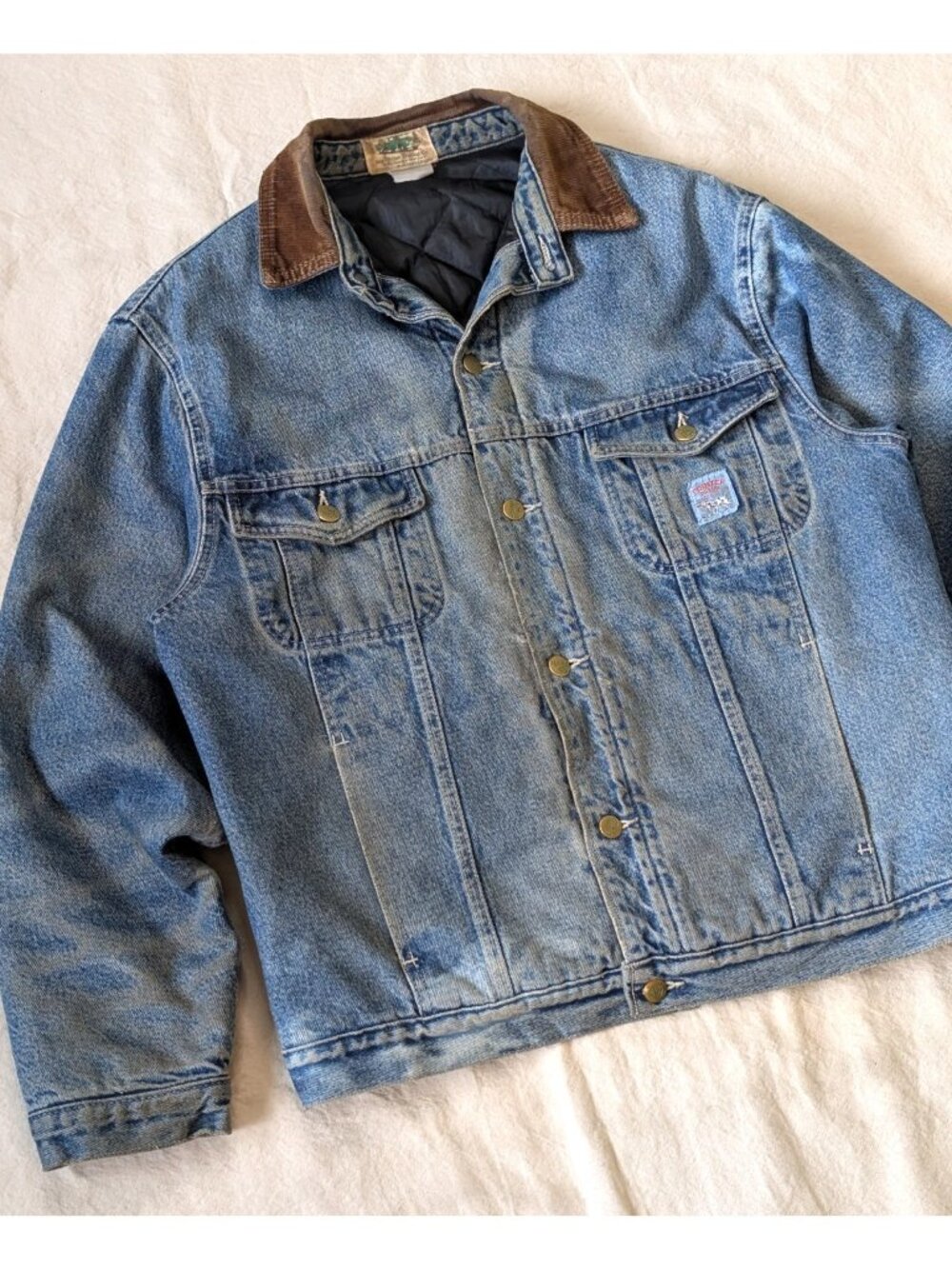 Pointer Brand Vintage 80s 90s Denim Quilt Lined Faded Trucker Jacket Size LG